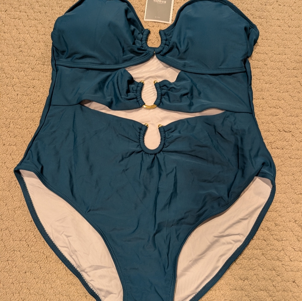 Eomenie Cutout One Piece Swimsuit Women's Large NWT Peacock Green - Picture 3 of 4
